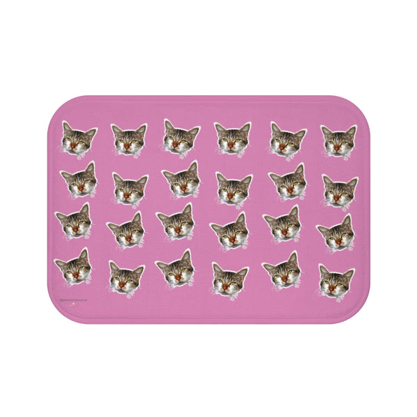 Pink Cat Print Bath Mat, Cute Calico Cat Soft Microfiber Fine Bathroom Rug- Printed in USA-Bath Mat-Small 24x17-Heidi Kimura Art LLC