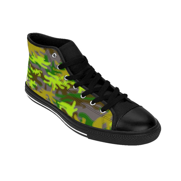 Gray Green Camouflage Army Military Print Men's High-top Sneakers Tennis Shoes-Men's High Top Sneakers-Heidi Kimura Art LLC