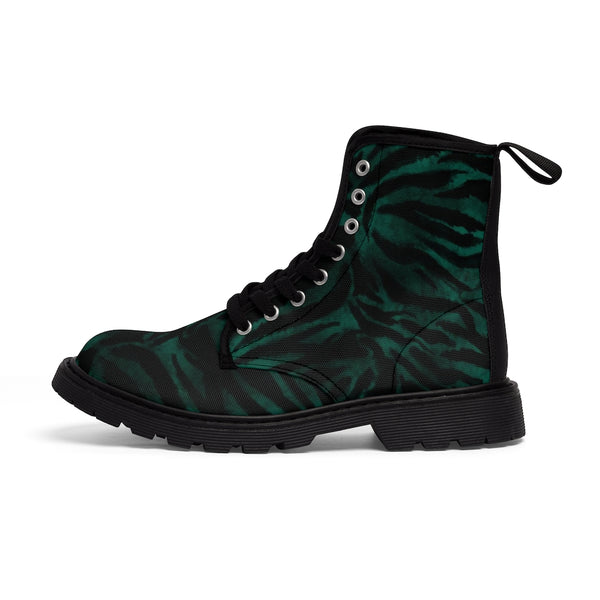 Green Tiger Stripe Men's Boots, Animal Print Best Designer Fashionable Combat Work Hunting Boots, Anti Heat + Moisture Designer Men's Winter Boots Hiking Shoes (US Size: 7-10.5)