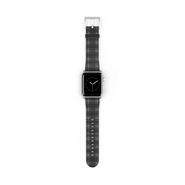Black Gray Plaid Apple Watch Band, Tartan Print 38mm/42mm Watch Band - Made in USA-Watch Band-38 mm-Silver Matte-Heidi Kimura Art LLC
