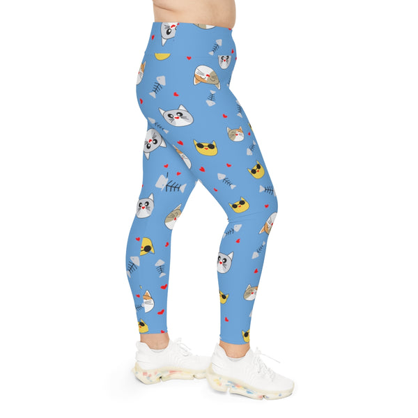 Blue Cat Lover's Tights, Best Designer Women's Plus Size Leggings