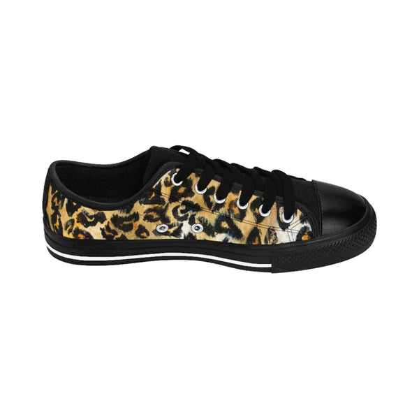Brown Leopard Print Women's Sneakers, Wild Brown Leopard Spots Animal Skin Print Designer Best Fashion Low Top Canvas Lightweight Premium Quality Women's Sneakers (US Size: 6-12)