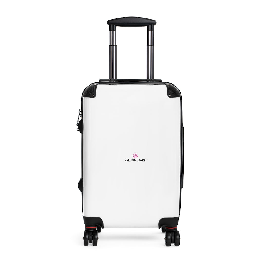 Bright White Color Cabin Suitcase, Carry On Polycarbonate Front and Hard-Shell Durable Small 1-Size Carry-on Luggage With 2 Inner Pockets & Built in Lock With 4 Wheel 360° Swivel and Adjustable Telescopic Handle - Made in USA/UK (Size: 13.3" x 22.4" x 9.05", Weight: 7.5 lb) Unique Cute Carry-On Best Personal Travel Bag Custom Luggage - Gift For Him or Her 