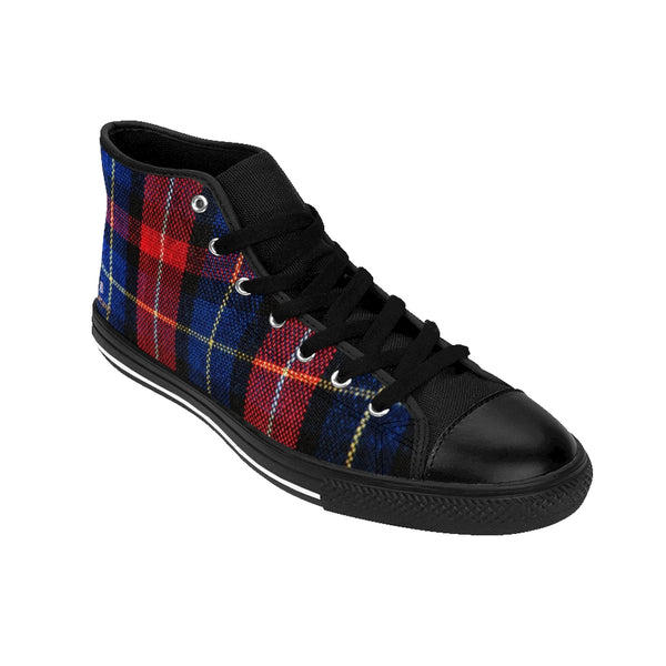 Red Plaid Men's High-top Sneakers, Red Blue Scottish Tartan Print Designer Men's High-top Sneakers Running Tennis Shoes, Red Flannel Plaid Print High Tops, Red Plaid High Top Sneakers for Men, Red High Top Sneakers Outfits For Men, Men's Plaid Shoes, Plaid High Tops (US Size: 6-14)