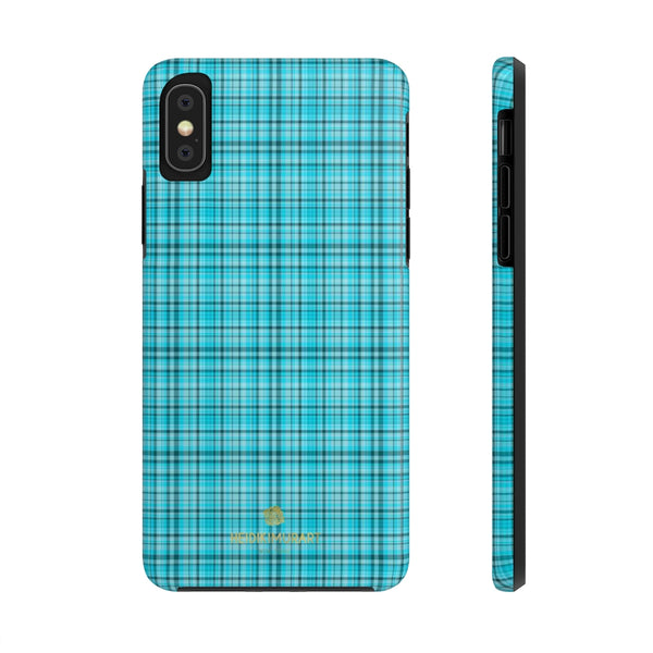 Blue Plaid Print Phone Case, Tartan Print Case Mate Tough Phone Cases-Made in USA - Heidikimurart Limited 