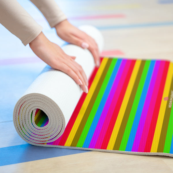 Rainbow Striped Foam Yoga Mat, Faded Rainbow Colorful Gay Pride Modern Vertical Stripes Stylish Lightweight 0.25" thick Best Designer Gym or Exercise Sports Athletic Yoga Mat Workout Equipment - Printed in USA (Size: 24″x72")