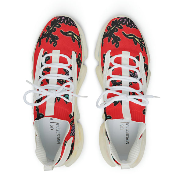 Red Floral Print Men's Shoes, Colorful Floral Print Best Comfy Men's Mesh-Knit Designer Premium Laced Up Breathable Comfy Sports Sneakers Shoes (US Size: 5-12) Mesh Athletic&nbsp;Shoes, Mens Mesh Shoes,&nbsp;Mesh Shoes Men,&nbsp;Men's Classic Low Top Mesh Sneaker, Men's Breathable Mesh Shoes, Mesh Sneakers Casual Shoes&nbsp;