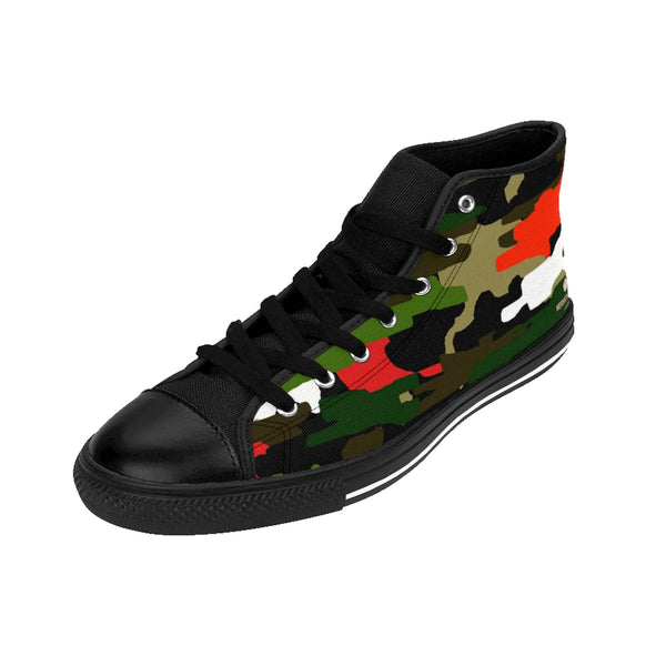 White Red Green Camouflage Army Military Print Men's High-top Sneakers Running Shoes-Men's High Top Sneakers-Heidi Kimura Art LLC
