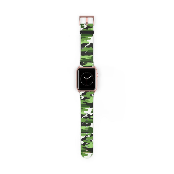 Green & White Camo Print 38mm/42mm Watch Band For Apple Watch- Made in USA-Watch Band-42 mm-Rose Gold Matte-Heidi Kimura Art LLC