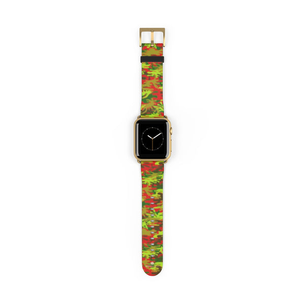 Red Green Red Camo Print 38mm/42mm Watch Band For Apple Watches- Made in USA-Watch Band-38 mm-Gold Matte-Heidi Kimura Art LLC