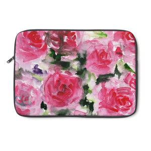 Reddish Pink Rose Floral Print 12', 13", 14" Laptop Sleeve - Designed + Made in the USA-Laptop Sleeve-12"-Heidi Kimura Art LLC