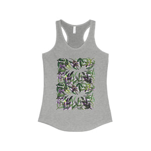 Tropical Leaves Vacation Floral Women's Ideal Racerback Tank - Made in the U.S.A.-Tank Top-90/10 Heather Gray-L-Heidi Kimura Art LLC Tropical Leaves Print Tank Top, Hawaiian Style Tropical Leaves Vacation Floral Women's Ideal Racerback Tank - Made in the U.S.A. (US Size: XS-2XL)