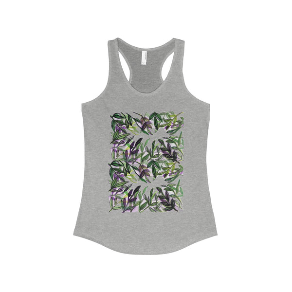 Tropical Leaves Vacation Floral Women's Ideal Racerback Tank - Made in the U.S.A.-Tank Top-90/10 Heather Gray-L-Heidi Kimura Art LLC Tropical Leaves Print Tank Top, Hawaiian Style Tropical Leaves Vacation Floral Women's Ideal Racerback Tank - Made in the U.S.A. (US Size: XS-2XL)
