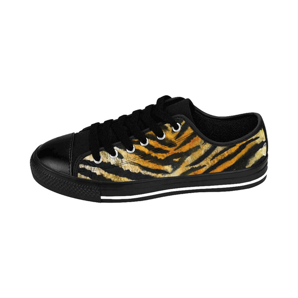 Brown Tiger Striped Men's Low Tops, Animal Print Designer Men's Low Top Sneakers Shoes-Men's Low Top Sneakers-Heidi Kimura Art LLC