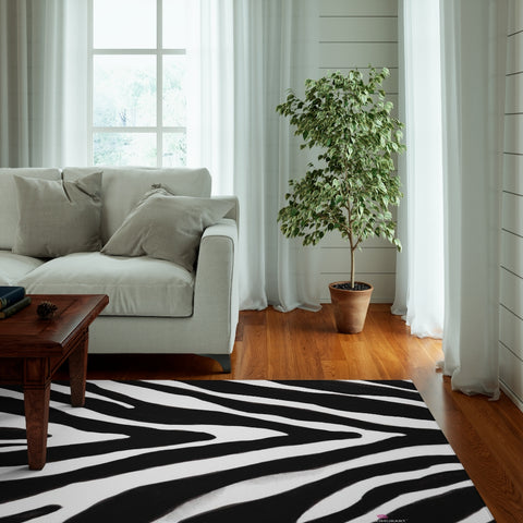 Zebra Print Dornier Rug, Zebra Stripes Animal Print Woven Carpet For Home or Office - Printed in USA