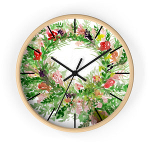 Spring Floral Wreath Print Chic Unique 10 inch Diameter Wall Clock - Made in USA-Wall Clock-Wooden-Black-Heidi Kimura Art LLC