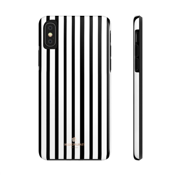 Black Vertical Striped iPhone Case, Designer Case Mate Tough Samsung Galaxy Phone Cases-Phone Case-Printify-iPhone X Tough-Heidi Kimura Art LLC