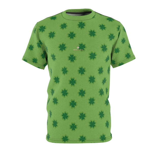 Light Green Clover St. Patrick's Day Print Unisex Crew Neck Cut & Sew Tee- Made in USA-Unisex T-Shirt-4 oz.-Black Seams-S-Heidi Kimura Art LLC