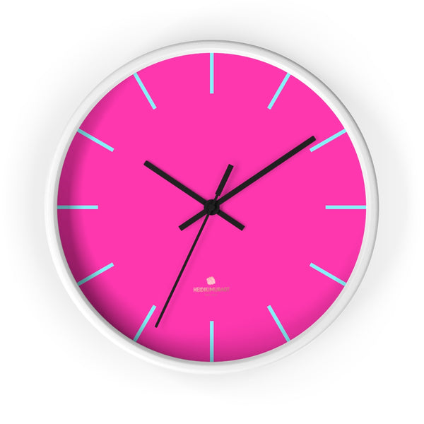 Candy Pink Solid Color Large Unique 10" Dia. Designer Modern Wall Clock- Made in USA-Wall Clock-10 in-White-Black-Heidi Kimura Art LLC