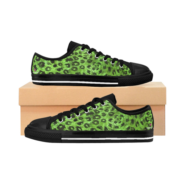 Green Leopard Print Women's Sneakers, Bright Green Leopard Spots Animal Print Fashion Tennis Canvas Shoes For Ladies