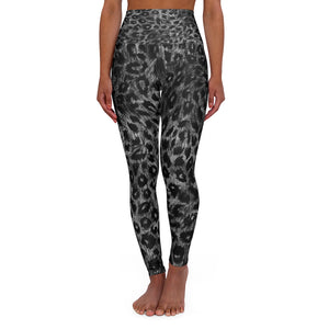 Grey Leopard Women's Leggings, Premium Animal Print High Waisted Yoga Pants-Made in USA-All Over Prints-Printify-XL-Heidi Kimura Art LLC