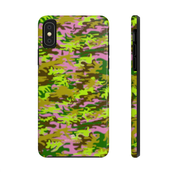 Pink Green Camo iPhone Case, Case Mate Tough Samsung Galaxy Phone Cases-Phone Case-Printify-iPhone XS-Heidi Kimura Art LLC