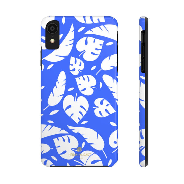 Blue White Modern Tropical Leaf Print Designer Case Mate Tough Phone Case-Made in USA - Heidikimurart Limited 