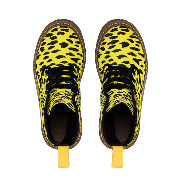 Yellow Cheetah Print Men Hiker Boots, Animal Print Best Designer Men's Canvas Boots Shoes (US Size: 7-10.5)