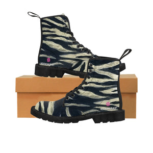 Tiger Striped Women's Boots, Black Animal Print Tiger Stripe Pattern Animal Print Designer Women's Winter Lace-up Toe Cap Hiking Boots Shoes (US Size: 6.5-11)