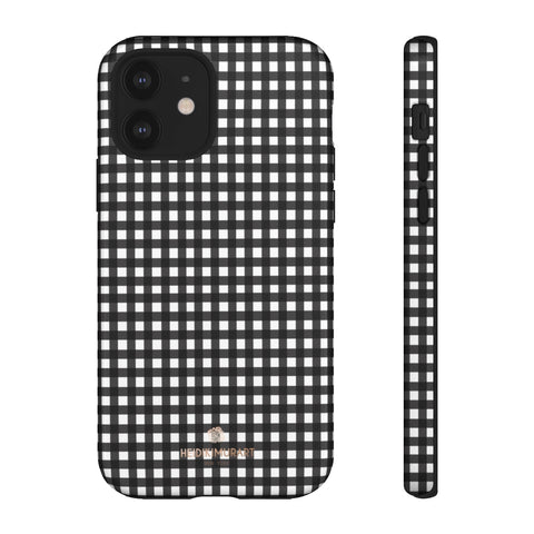 Buffalo Plaid Print Phone Case, Black White Tough Designer Phone Case -Made in USA-Phone Case-Printify-iPhone 12-Glossy-Heidi Kimura Art LLC