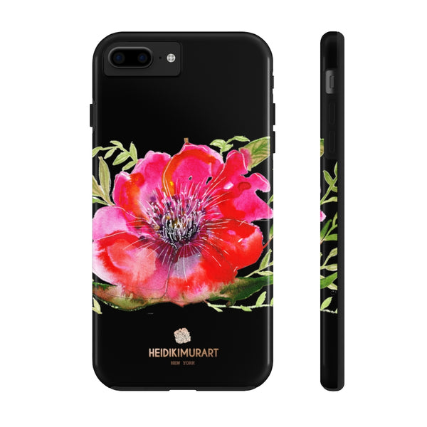 Black Red Hibiscus Phone Case, Flower Floral Print Case Mate Tough Phone Cases-Made in USA - Heidikimurart Limited 