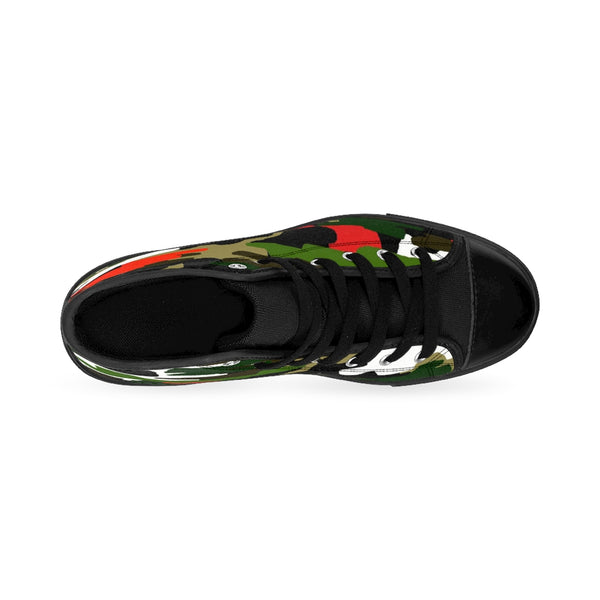 Green Camo Print Men's Sneakers, Green Red Brown White Colorful Mixed Camouflage Army Military Print Designer Men's Shoes, Men's High Top Sneakers US Size 6-14, Mens High Top Casual Shoes, Unique Fashion Tennis Shoes, Camo Print Printed Sneakers Shoes (US Size: 6-14)
