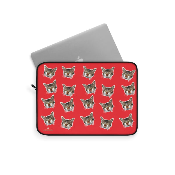 Red Peanut Meow Cat Calico Print 12",13",15" Computer Bag Laptop Sleeve- Made in USA-Laptop Sleeve-Heidi Kimura Art LLC