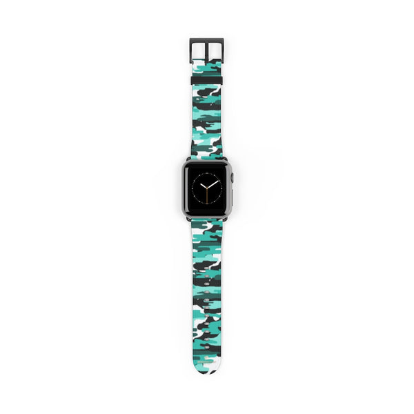Blue Camo Army Military Print 38mm/42mm Watch Band For Apple Watch- Made in USA-Watch Band-Heidi Kimura Art LLC Blue Camo Apple Watch Band, Blue Camo Camouflage Army Military Print  Pattern 38 mm or 42 mm Premium Best Printed Designer Top Quality Faux Leather Comfortable Elegant Fashionable Smart Watch Band Strap, Suitable for Apple Watch Series 1, 2, 3, 4 and 5 Smart Electronic Devices - Made in USA
