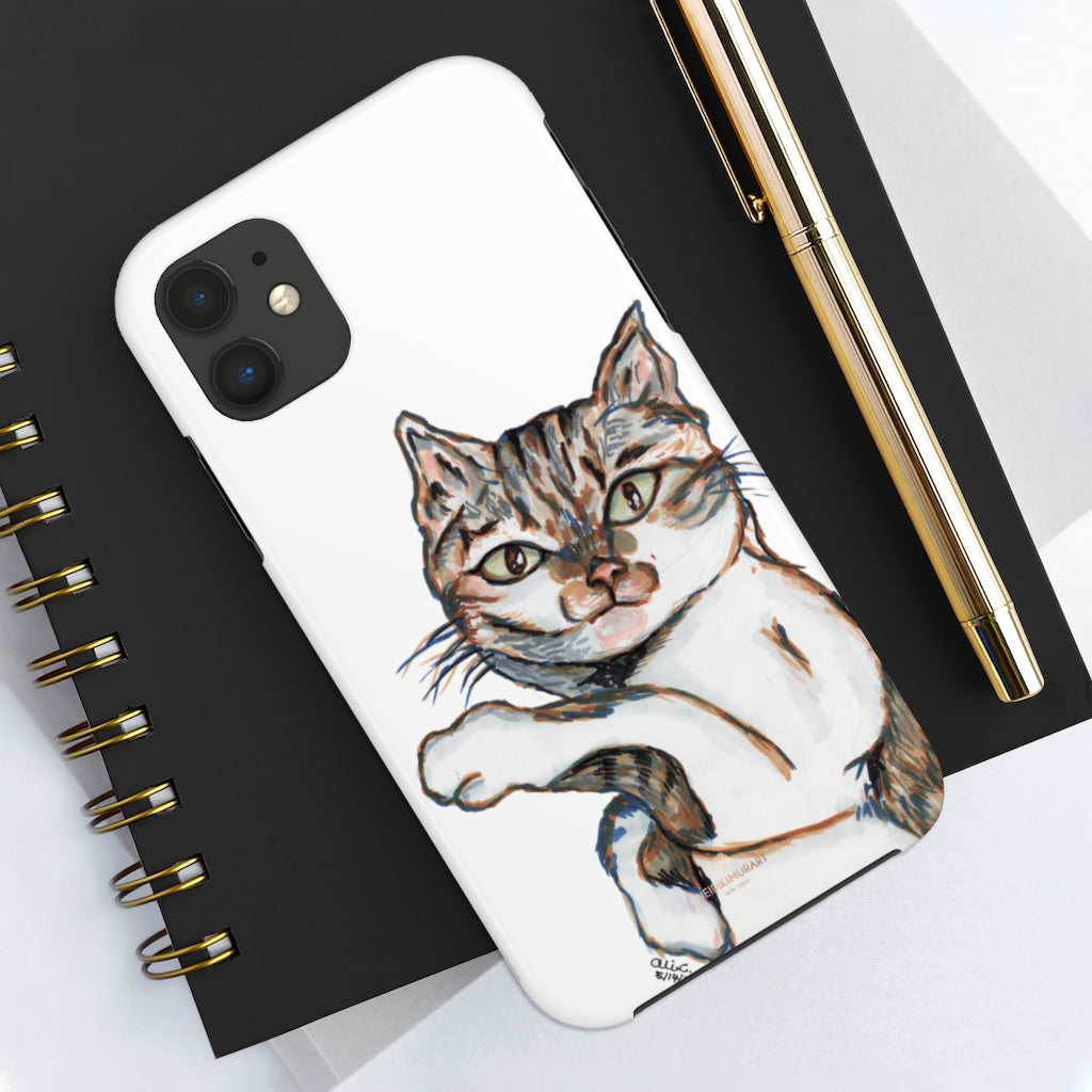 White Cat Phone Case, Peanut Meow Cat Case Mate Tough Phone Cases-Made in USA - Heidikimurart Limited 