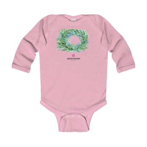 French Lavender Floral Print Baby's Infant Long Sleeve Bodysuit - Made in UK-Kids clothes-Pink-12M-Heidi Kimura Art LLC