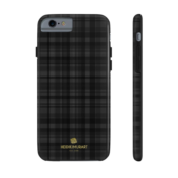 Black Plaid Print Phone Case, Tartan Print Case Mate Tough Phone Cases-Made in USA - Heidikimurart Limited 