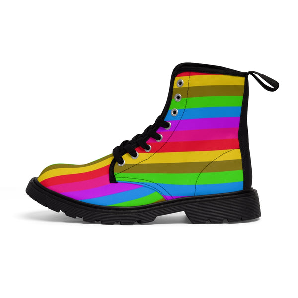 Rainbow Striped Women's Boots, Gay Pride Stripes Printed Best Winter Boots For Women Hiking Boots Shoes (US Size 6.5-11)