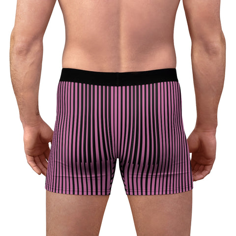 Pink Black Striped Men's Underwear, Vertical Striped Print Best Underwear For Men Sexy Hot Men's Boxer Briefs Hipster Lightweight 2-sided Soft Fleece Lined Fit Underwear - (US Size: XS-3XL)
