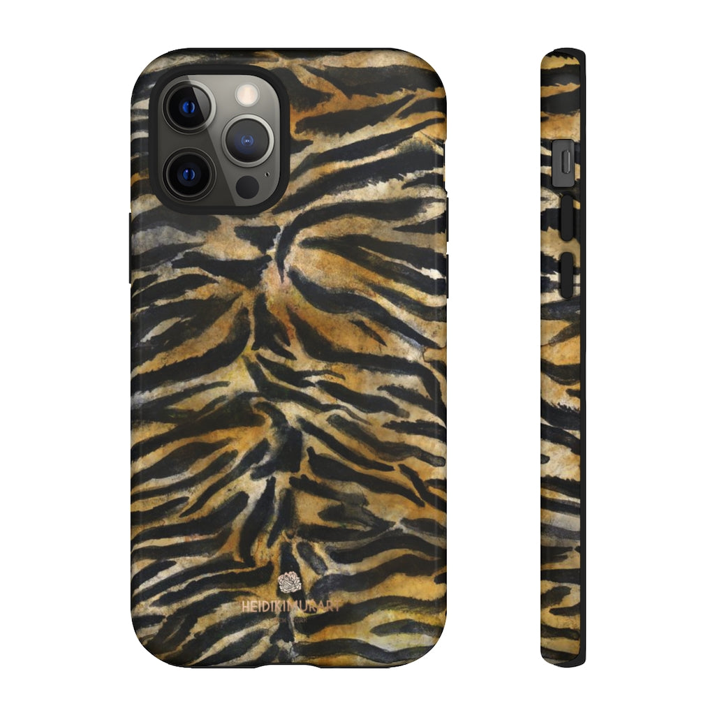 Brown Tiger Striped Tough Cases, Animal Print Best Designer Phone Case-Made in USA-Phone Case-Printify-iPhone 12 Pro-Glossy-Heidi Kimura Art LLC