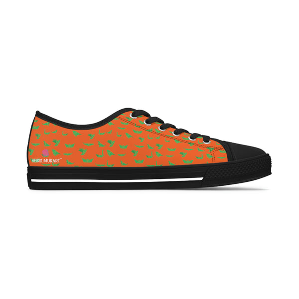 Orange Green Cranes Ladies' Sneakers, Women's Low Top Sneakers, Modern Graphics Japanese Style Origami Print Women's Low Top Sneakers Tennis Shoes, Canvas Fashion Sneakers With Durable Rubber Outsoles and Shock-Absorbing Layer and Memory Foam Insoles (US Size: 5.5-12)