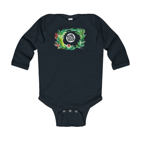 Fall Floral Print Baby's Infant Cotton Long Sleeve Bodysuit -Made in UK (UK Size: 6M-24M)-Kids clothes-Black-12M-Heidi Kimura Art LLC