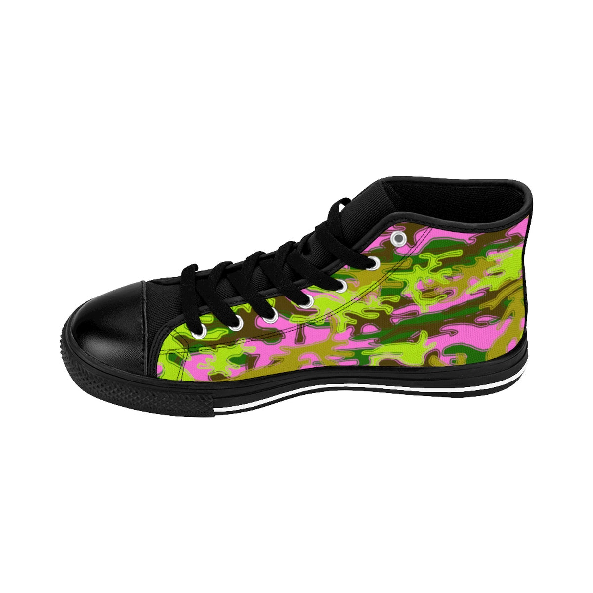 Pink Green Camouflage Army Military Print Men's High-top Sneakers Tennis Shoes-Men's High Top Sneakers-Black-US 9-Heidi Kimura Art LLC