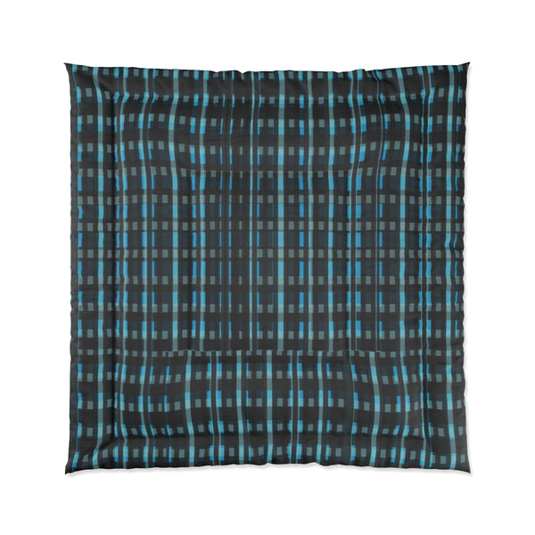 Blue Tartan Plaid Print Luxury Designer Best Comforter For King/Queen/Full/Twin Bed-Comforter-88x88-Heidi Kimura Art LLC