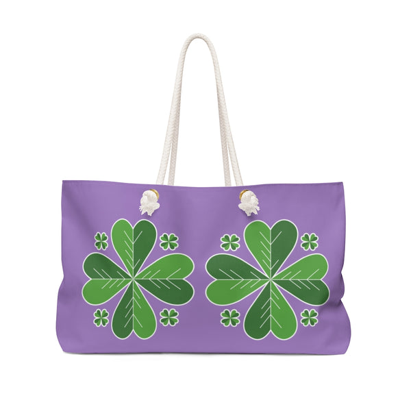 Purple Green Clover Leaf St. Patrick's Day Irish Print 24"x13"Weekender Bag- Made in USA-Weekender Bag-24x13-Heidi Kimura Art LLC