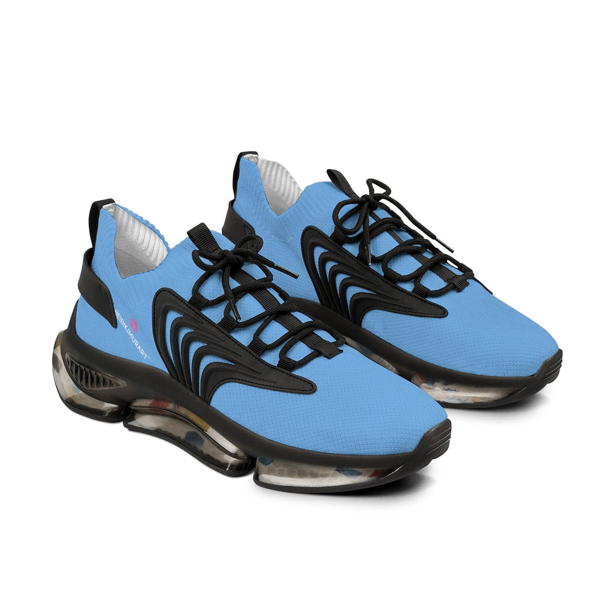 Pastel Blue Color Men's Shoes, Solid Blue Color Best Comfy Men's Mesh-Knit Designer Premium Laced Up Breathable Comfy Sports Sneakers Shoes (US Size: 5-12)