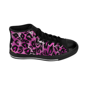 Bubble Pink Leopard Animal Print Premium Men's High-top Fashion Sneakers-Men's High Top Sneakers-Black-US 9-Heidi Kimura Art LLC