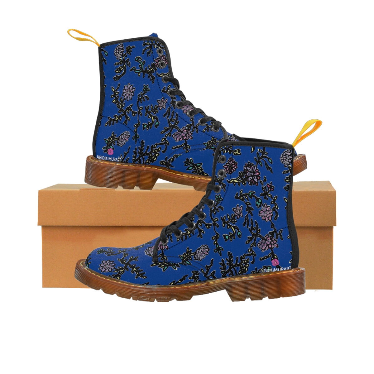 Blue Floral Print Women's Boots, Purple Floral Women's Boots, Flower Print Elegant Feminine Casual Fashion Gifts, Flower Rose Print Shoes For Flower Lovers, Combat Boots, Designer Women's Winter Lace-up Toe Cap Hiking Boots Shoes For Women (US Size 6.5-11) Best Floral Boots, Floral Boots Womens, Vintage Style Floral Boots 