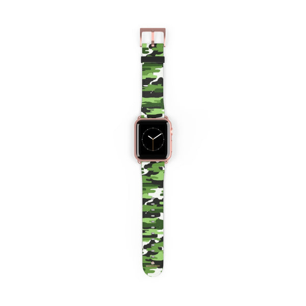 Green & White Camo Print 38mm/42mm Watch Band For Apple Watch- Made in USA-Watch Band-38 mm-Rose Gold Matte-Heidi Kimura Art LLC