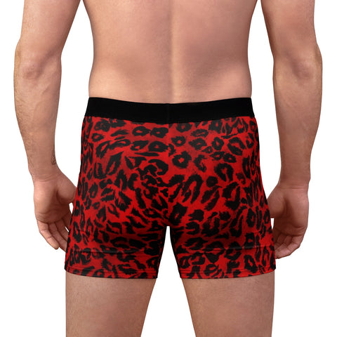 Red Leopard Print Animal Premium Men's Boxer Briefs Underwear (US Size: XS-3XL)-Men's Underwear-L-Black Seams-Heidi Kimura Art LLC